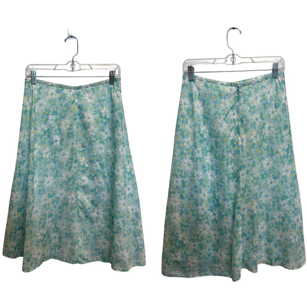 Tyler‎ Boe Aqua Daisy Floral Midi Skirt Cottage Fairy Coastal Granddaughter Sz 8